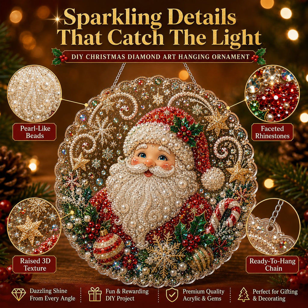 🎄 Premium Christmas Pearl Diamond Art Ornament Kit | DIY Holiday Hanging Decor